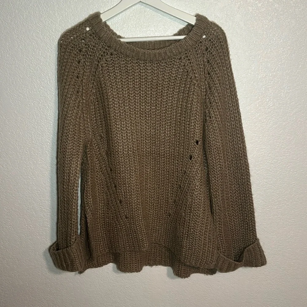 Coin 1904 Tan Chunky Knit Wide Cuff Crew Sweater Size Medium